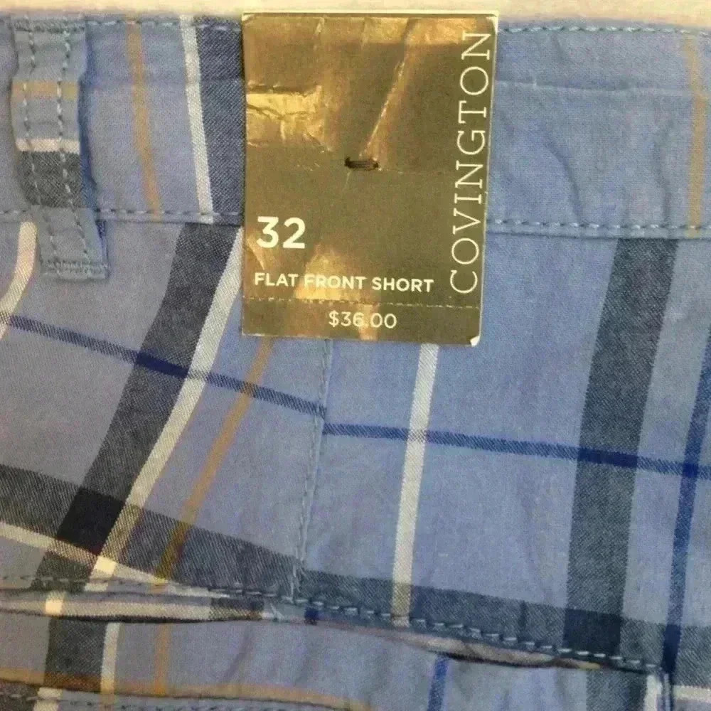 Covington Multi-Color Blue Plaid Flat Shorts  32 - Picture 6 of 7
